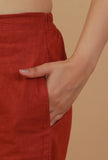 Rust Cotton Straight Pants