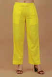 Solid Yellow Straight Cotton Pants