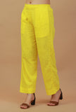 Solid Yellow Straight Cotton Pants
