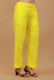Solid Yellow Straight Cotton Pants