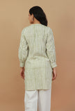 Green Striped Hand Block Printed Cotton Kurta