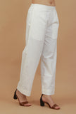 Solid White Straight Cotton Pants