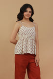 Ivory Hand Block Printed Cotton Peplum Top