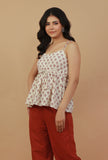 Ivory Hand Block Printed Cotton Peplum Top