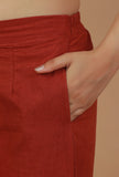 Rust Cotton Straight Pants