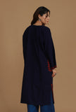 Navy Blue Phiran with Red and White Aari Embroidery- Free Size