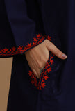 Navy Blue Phiran with Red and White Aari Embroidery- Free Size