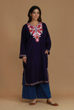 Plum Phiran with Pink and Maroon Aari Embroidery- Free Size