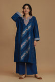 All-Over Embroidered Blue Kashmiri Phiran with Paisleys- Free Size