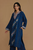 All-Over Embroidered Blue Kashmiri Phiran with Paisleys- Free Size