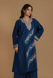 All-Over Embroidered Blue Kashmiri Phiran with Paisleys- Free Size