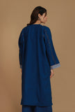 All-Over Embroidered Blue Kashmiri Phiran with Paisleys- Free Size