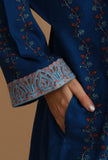 All-Over Embroidered Blue Kashmiri Phiran with Paisleys- Free Size