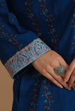 All-Over Embroidered Blue Kashmiri Phiran with Paisleys- Free Size