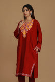 Maroon Phiran with Yellow and White Aari Embroidery- Free Size