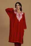 Maroon Phiran with White and Pink Aari Embroidery- Free Size