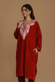 Maroon Phiran with White and Pink Aari Embroidery- Free Size