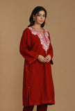 Maroon Phiran with White and Pink Aari Embroidery- Free Size