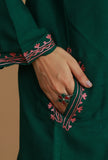 Forest Green Phiran with Peach and Coral Aari Embroidery- Free Size