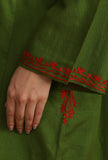 Olive Green Phiran with Red and White Aari Embroidery- Free Size