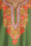 Olive Green Phiran with Multi-Tone Aari Embroidery- Free Size