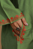 Olive Green Phiran with Multi-Tone Aari Embroidery- Free Size