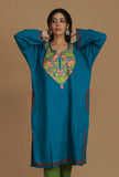 Teal Blue Phiran with Multi-Tone Aari Embroidery- Free Size