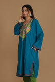 Teal Blue Phiran with Multi-Tone Aari Embroidery- Free Size