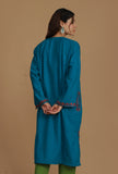 Teal Blue Phiran with Multi-Tone Aari Embroidery- Free Size