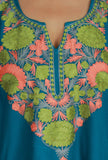 Teal Blue Phiran with Multi-Tone Aari Embroidery- Free Size