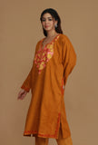 Mustard Phiran with Yellow and Pink Aari Embroidery- Free Size