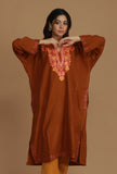 Burnt Orange Phiran with Pink and Gold Aari Embroidery- Free Size