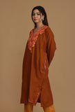 Burnt Orange Phiran with Pink and Gold Aari Embroidery- Free Size