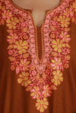 Burnt Orange Phiran with Pink and Gold Aari Embroidery- Free Size