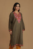 Olive Brown Phiran with Multi-Tone Aari Embroidery- Free Size