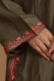 Olive Brown Phiran with Multi-Tone Aari Embroidery- Free Size