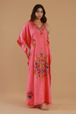 Aari Embroidered Multicolor Kashmiri Satin Kaftan- Free Size