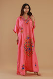 Aari Embroidered Multicolor Kashmiri Satin Kaftan- Free Size