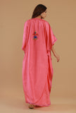 Aari Embroidered Multicolor Kashmiri Satin Kaftan- Free Size