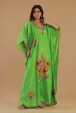 Aari Embroidered Satin Green Kashmiri Kaftan- Free Size