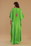 Aari Embroidered Satin Green Kashmiri Kaftan- Free Size