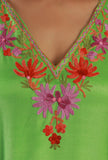 Aari Embroidered Satin Green Kashmiri Kaftan- Free Size