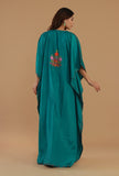 Aari Embroidered Teal Green Kashmiri Satin Kaftan- Free Size