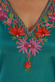 Aari Embroidered Teal Green Kashmiri Satin Kaftan- Free Size