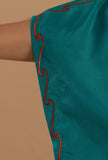 Aari Embroidered Teal Green Kashmiri Satin Kaftan- Free Size