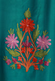 Aari Embroidered Teal Green Kashmiri Satin Kaftan- Free Size