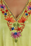 Aari Embroidered Yellow Kashmiri Satin Kaftan- Free Size