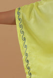 Aari Embroidered Yellow Kashmiri Satin Kaftan- Free Size