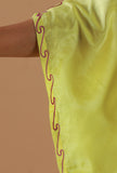 Aari Floral Embroidery Yellow Satin Kashmiri Kaftan- Free Size