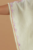 Aari Floral Embroidery Off-White Kashmiri Satin Kaftan- Free Size